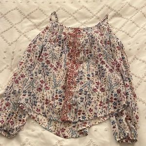 Medium blue & purple Rewind cold shoulder blouse